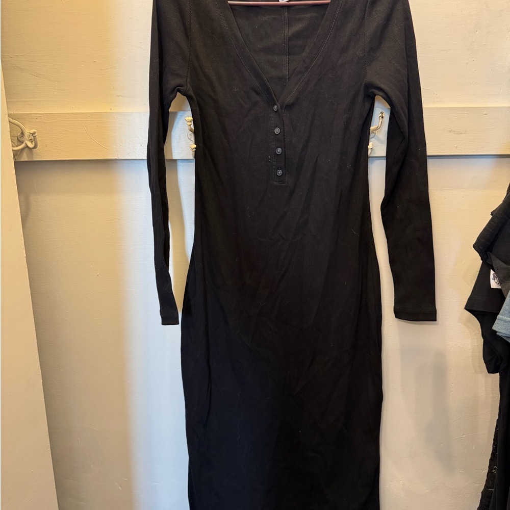 Old Navy Black Long Sleeve Dress with Button Detail